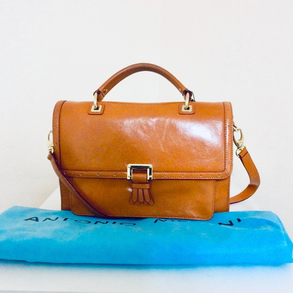 Antonio Melani Zoey Leather Shoulder Satchel Bag Brown